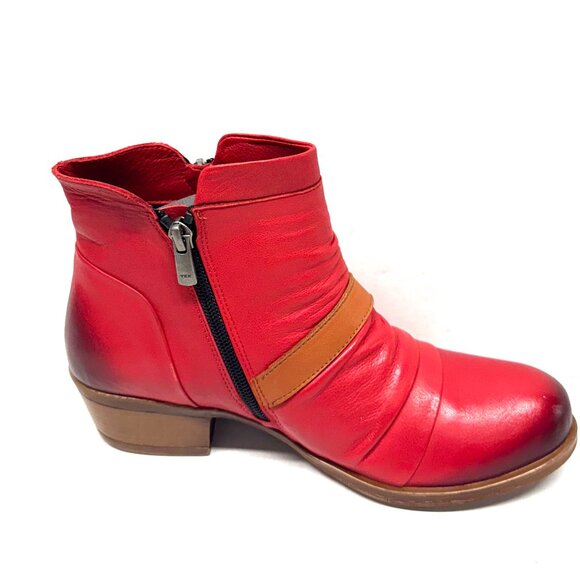 MIZ MOOZ SOFT RUCHED LEATHER BOOTIE SIDE ZIP BUCKLE RED 37EU / 7US # Z-130 - Picture 3 of 5